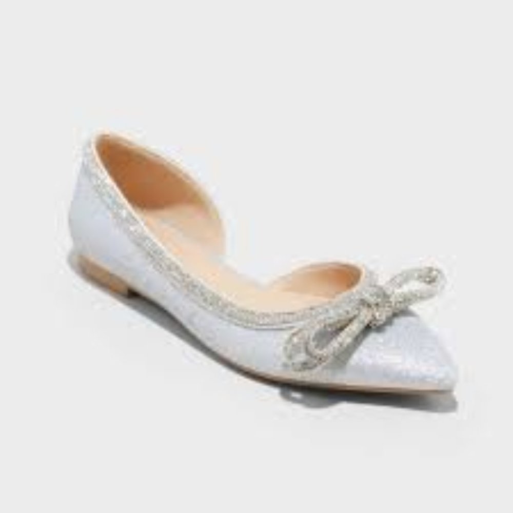 A New Day Juliette Bow Ballet Rhinestone Flats NWT